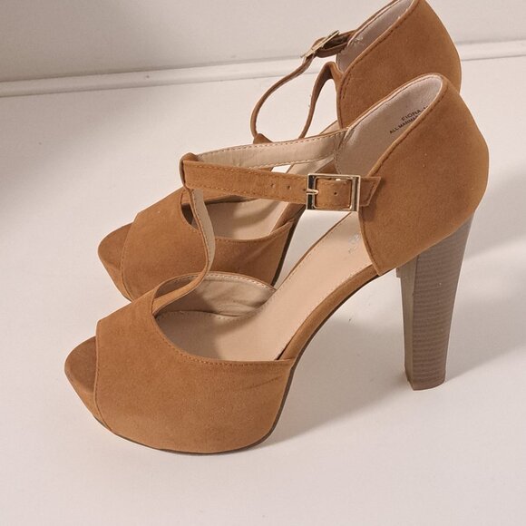 Corrina Tan Suede Platform Wooden Heel Size Misses 9 - Picture 7 of 10